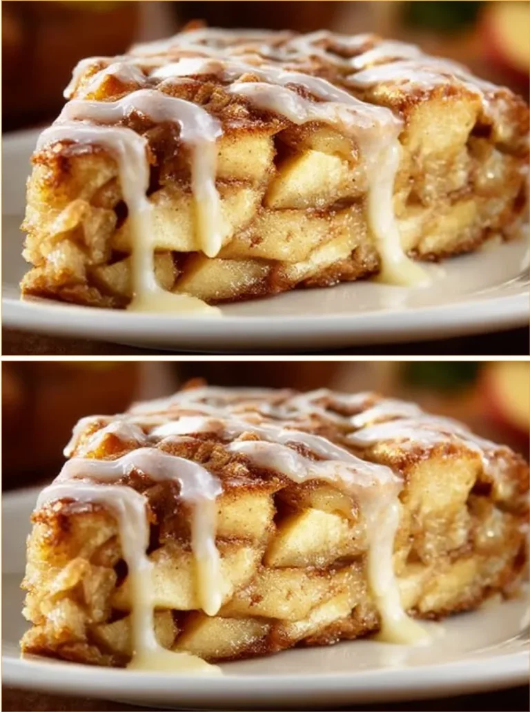 Delicious cinnamon roll apple pie featuring layers of apples and cinnamon rolls