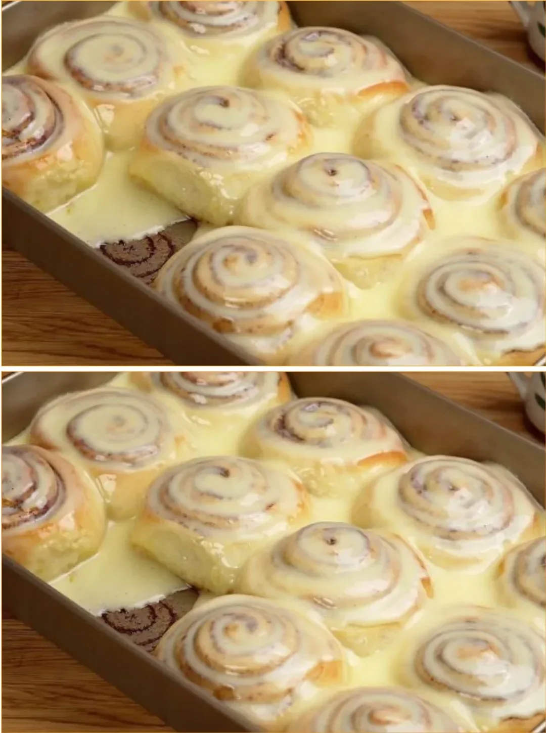 Freshly baked homemade cinnamon rolls with cream cheese frosting.