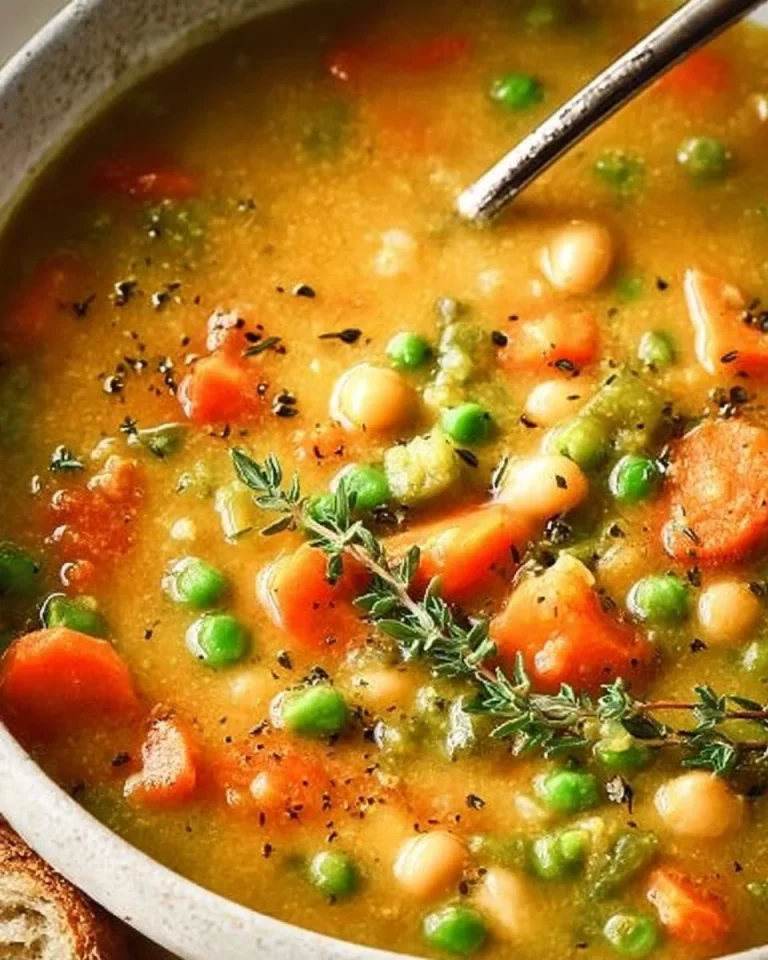 Bowl of comforting one-pot creamy vegetable soup with fresh vegetables