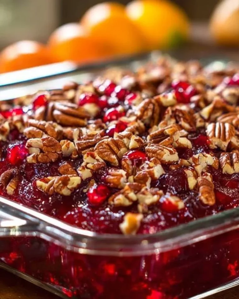 Cranberry Pineapple Jell-O Salad in a serving dish garnished with fresh pineapple