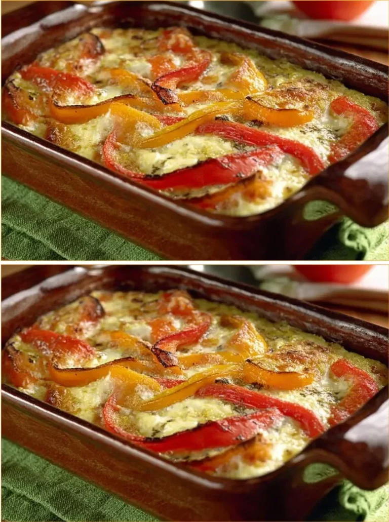 Creamy baked peppers filled with savory ingredients and topped with cheese