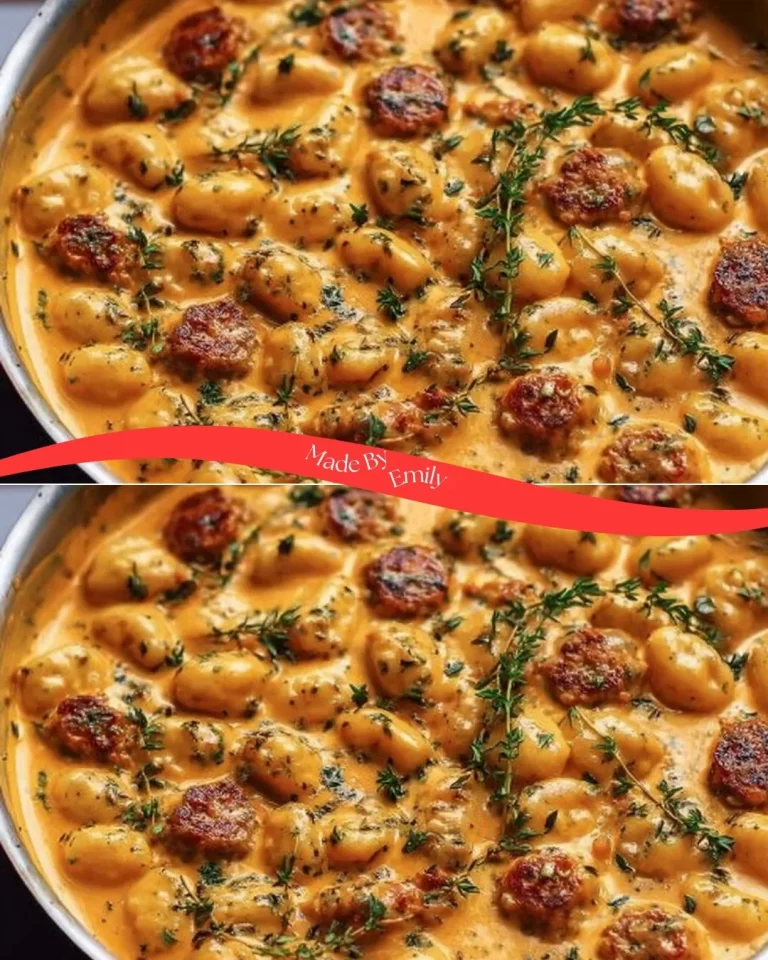 Creamy butternut squash gnocchi served with sausage in a delicious sauce