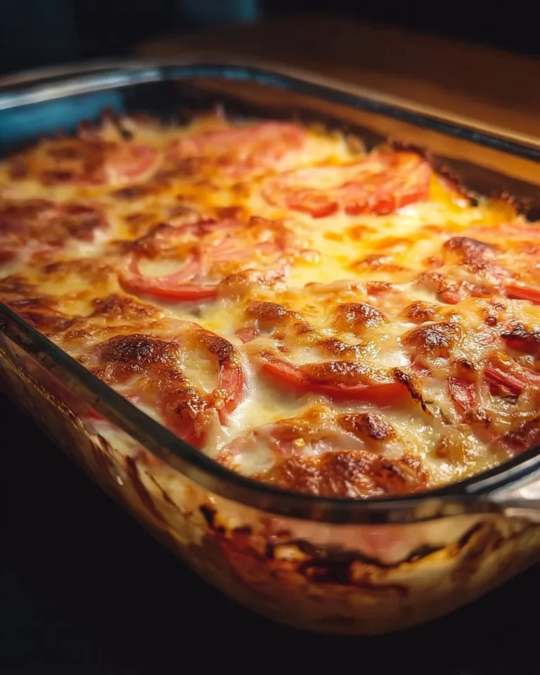 Delicious creamy chicken and potato bake served in a casserole dish
