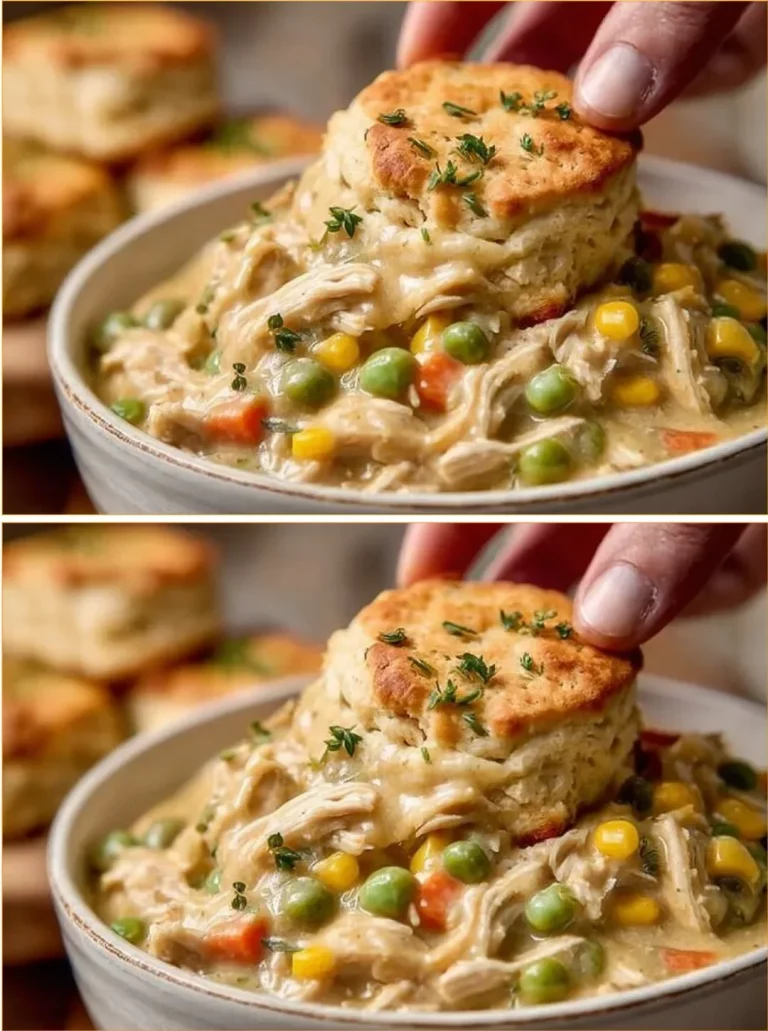Delicious Crock Pot chicken pot pie served in a bowl with fresh herbs.