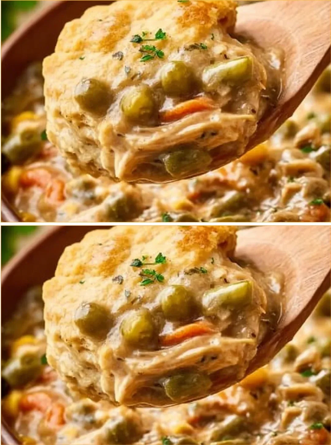 Crockpot chicken pot pie with carrots and peas in a flaky crust.