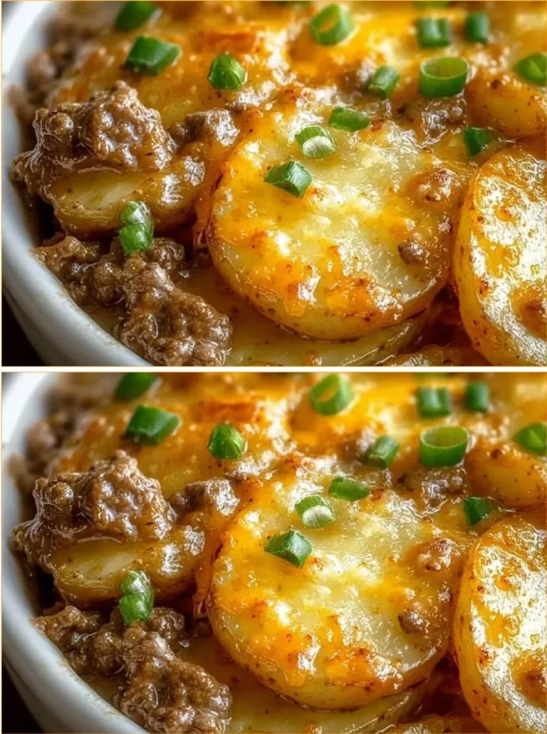 Delicious crockpot hamburger potato casserole in a bowl, ready to serve.