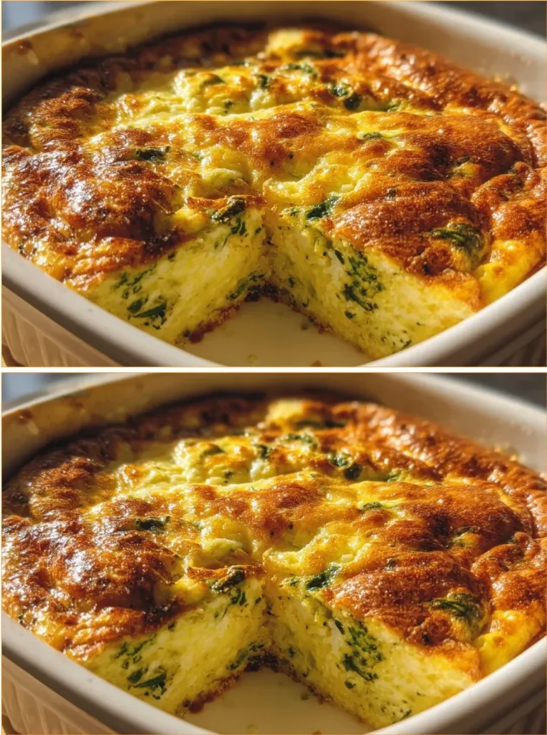Easy Spinach & Mushroom Breakfast Bake served in a dish