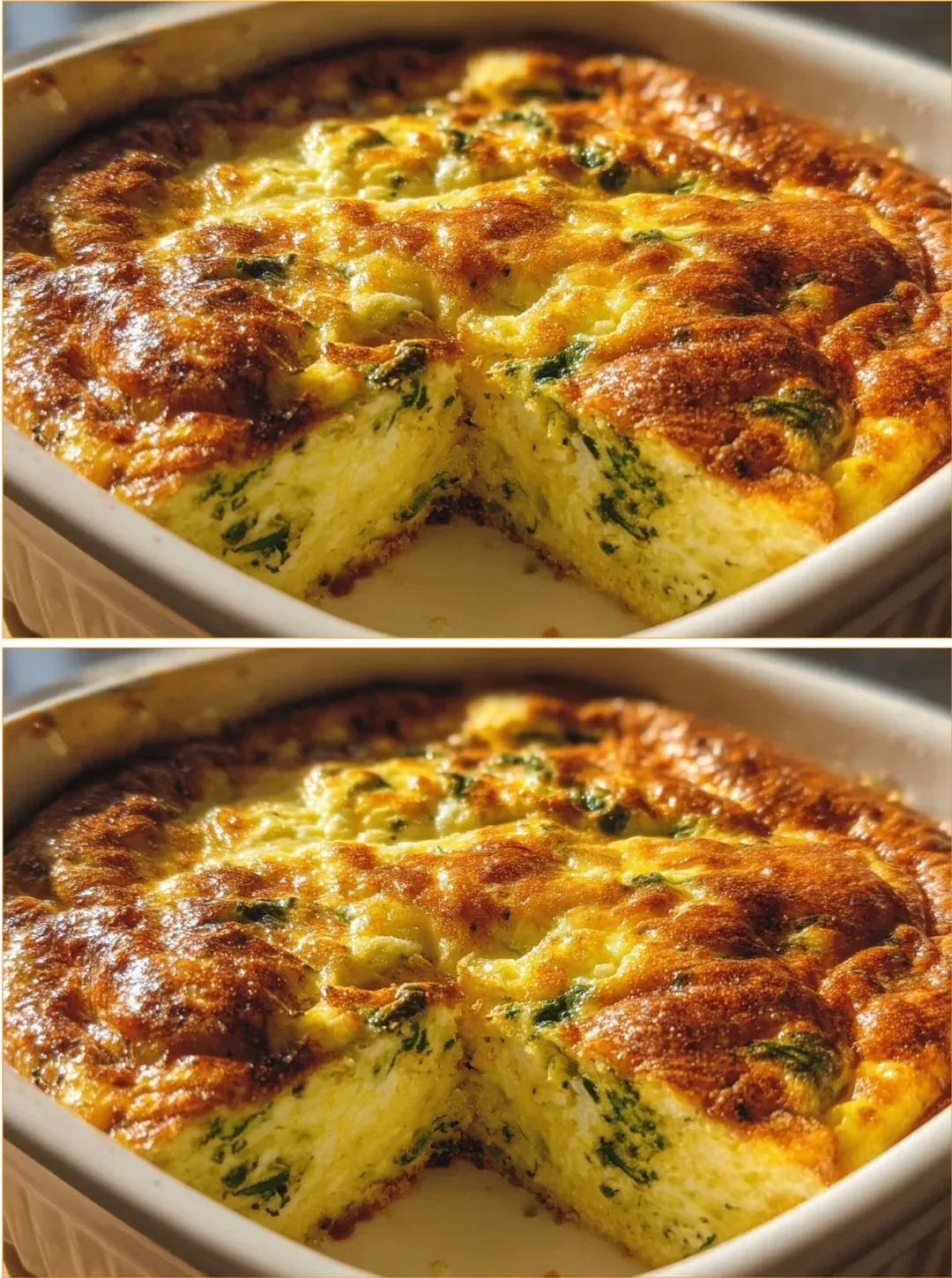 Easy Spinach & Mushroom Breakfast Bake served in a dish