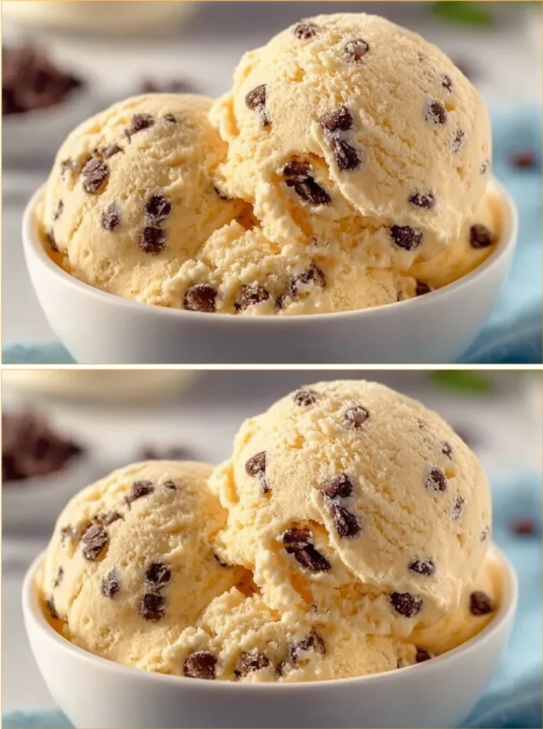 Bowl of edible chocolate chip cookie dough topped with chocolate chips