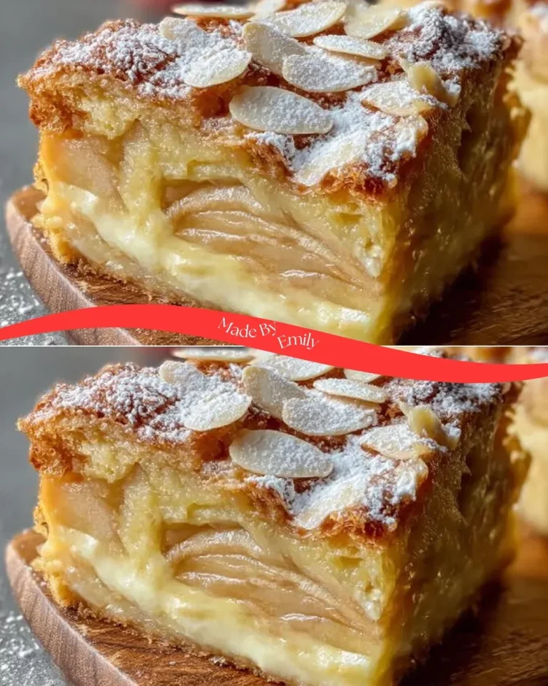 Slice of French Apple Invisible Cake with apples and a delicate texture