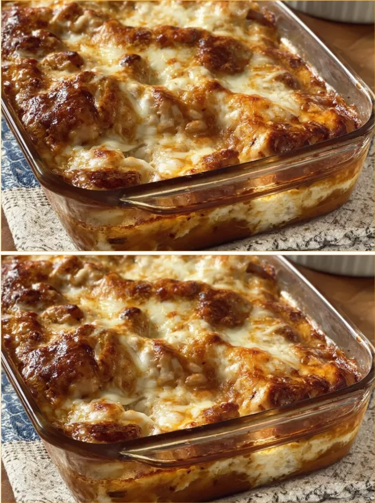 Baked French Onion Chicken topped with cheese and caramelized onions