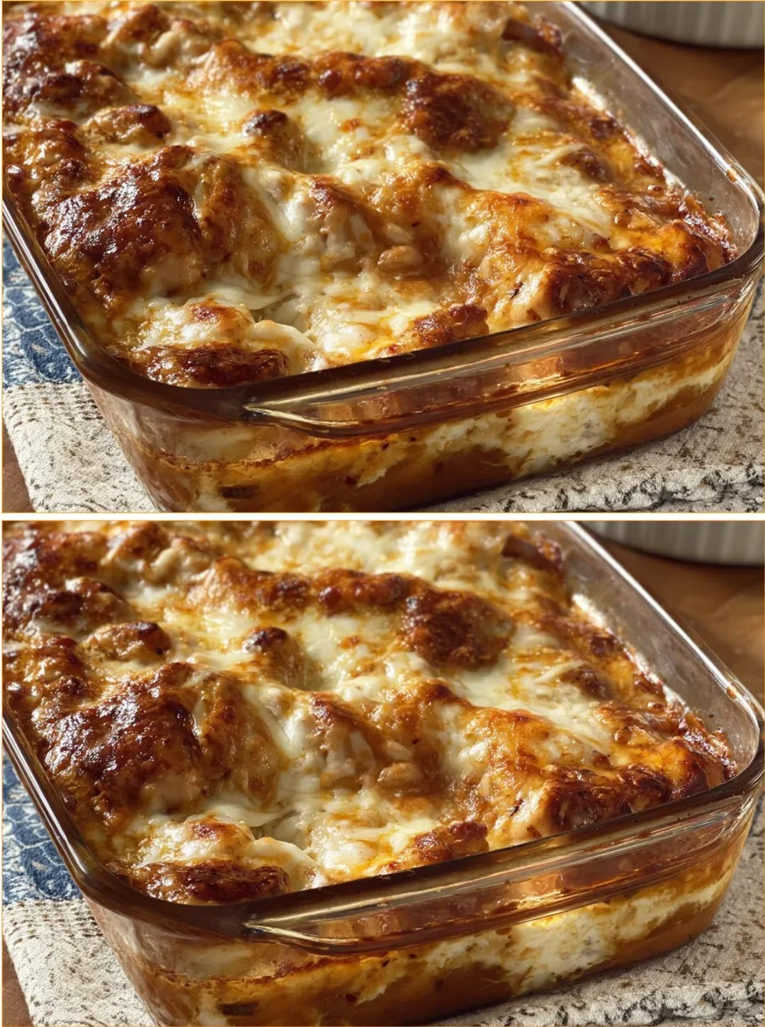Baked French Onion Chicken topped with cheese and caramelized onions