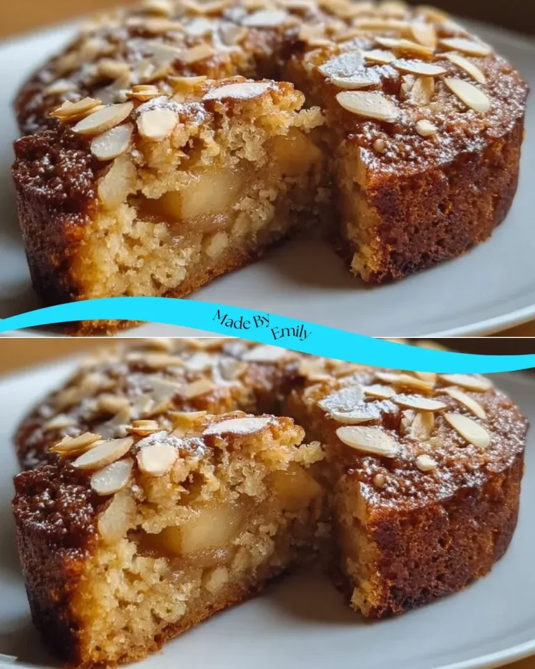 Healthy oatmeal apple cake topped with fresh apples and oats