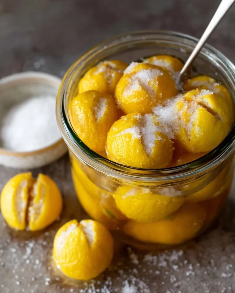 Jars of homemade Moroccan preserved lemons with sea salt