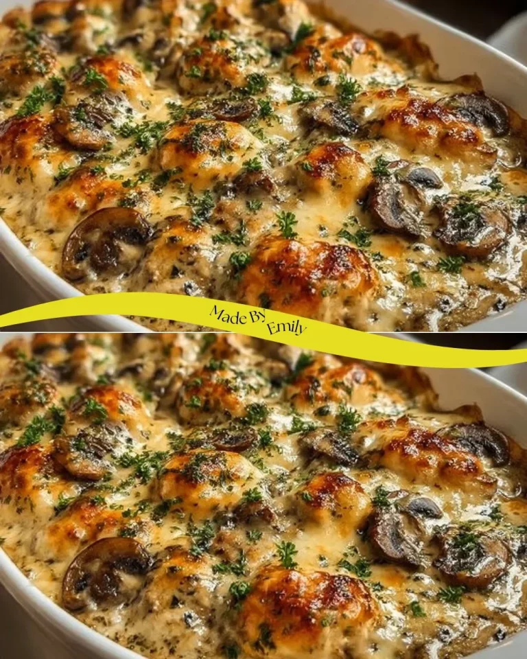 Keto Garlic Mushroom Chicken Casserole in a baking dish