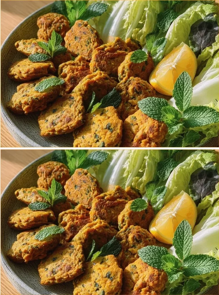 Plate of homemade lentil meatballs served with sauce and herbs.