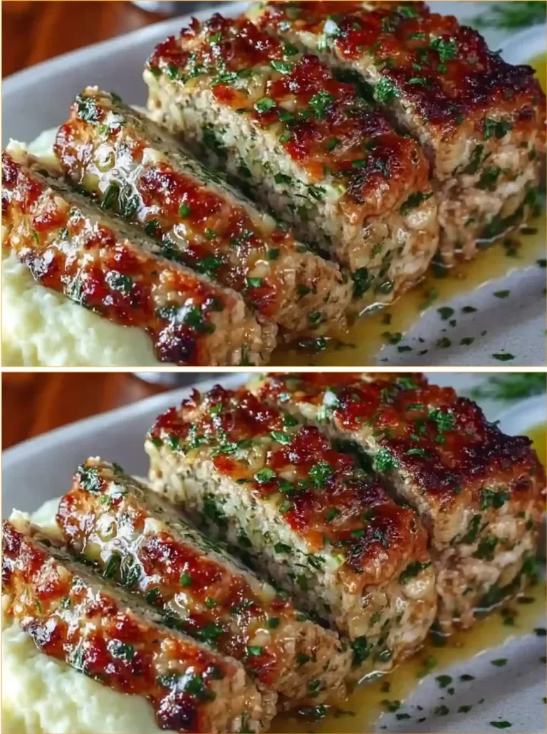 Delicious garlic parmesan chicken meatloaf on a plate ready to be served