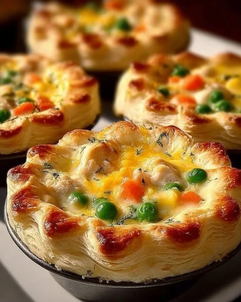 Mini chicken pot pies filled with chicken and vegetables