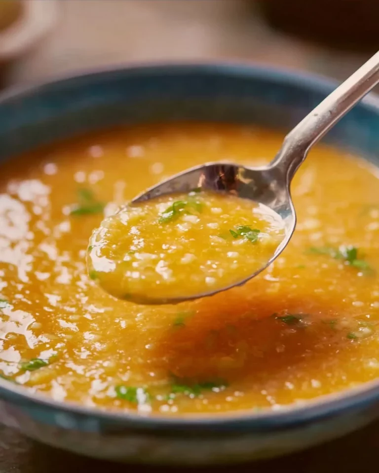 Bowl of pasta in chicken broth with herbs and spices