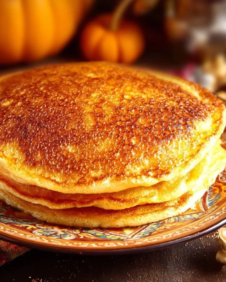 Stack of quick pumpkin pancakes with cinnamon on a plate