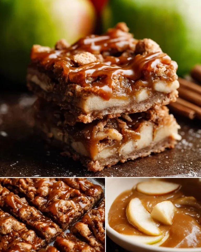 Salted caramel apple pie bars with a golden crust and caramel drizzle