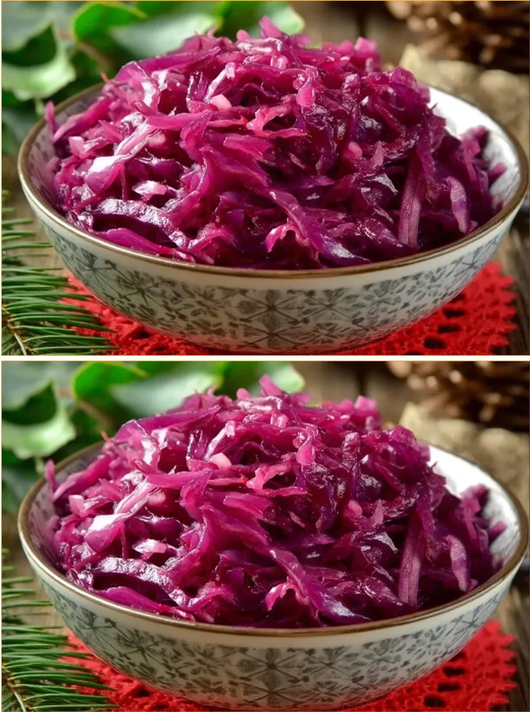 Colorful red cabbage salad with fresh vegetables and dressing