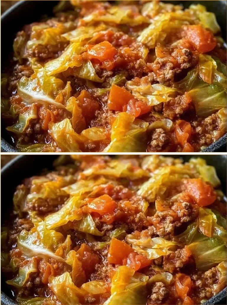 Delicious bowl of Slow Cooker Unstuffed Cabbage Rolls with sauce and herbs