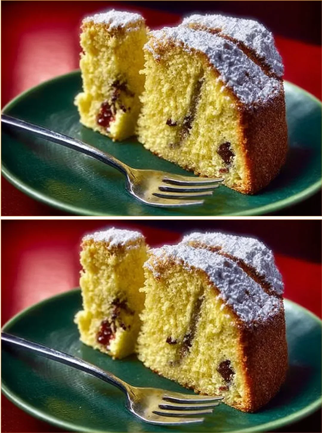 Sour Cherry Almond Pound Cake sliced on a plate with cherries and almonds
