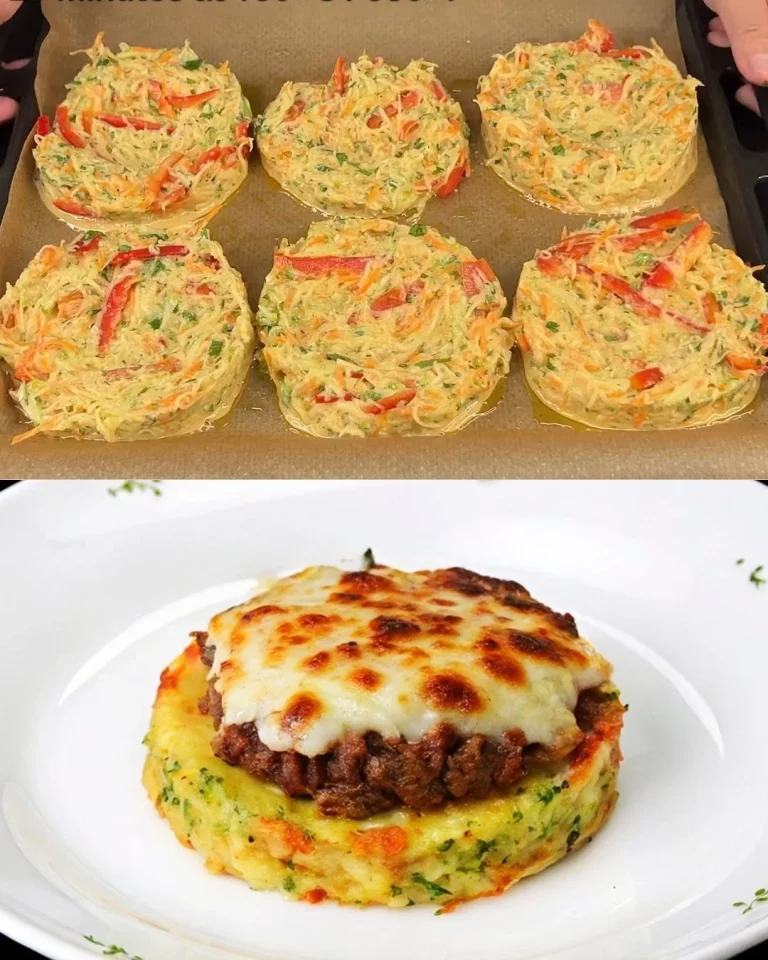 Delicious Vegetable and Beef Schnitzel Bake served on a plate with fresh herbs