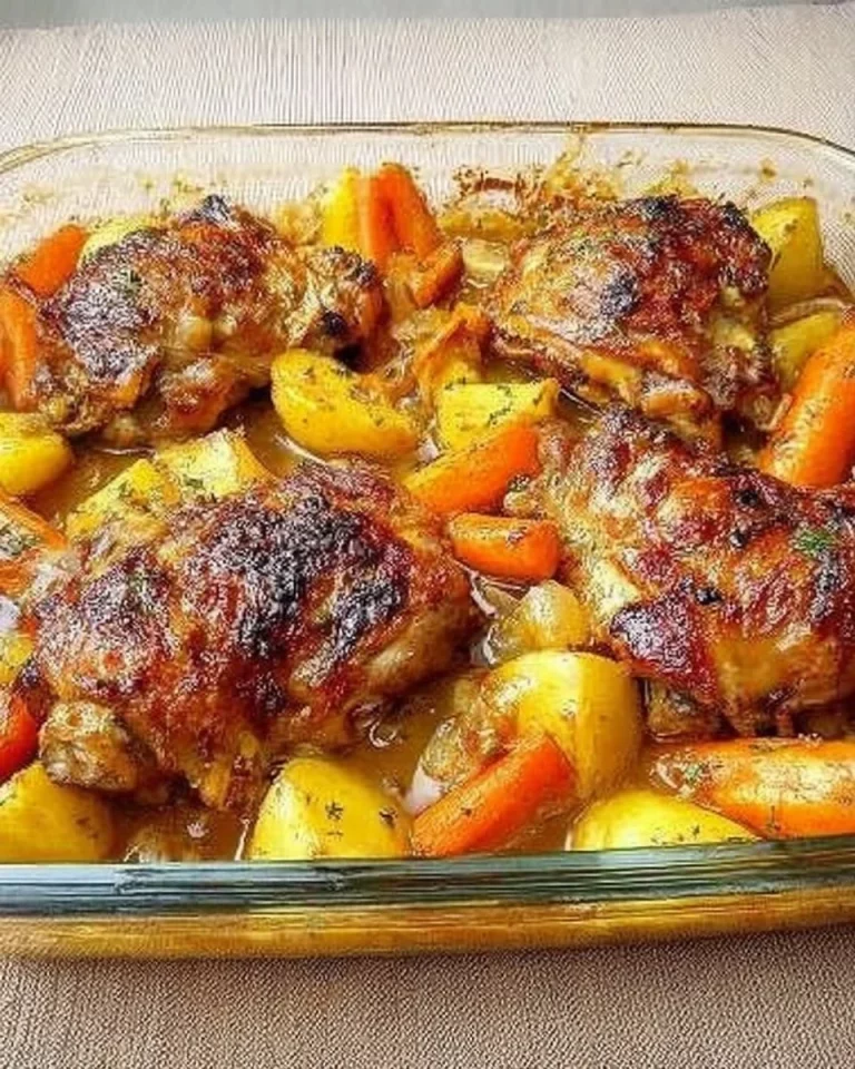Delicious chicken thighs with roasted potatoes, a savory meal option.
