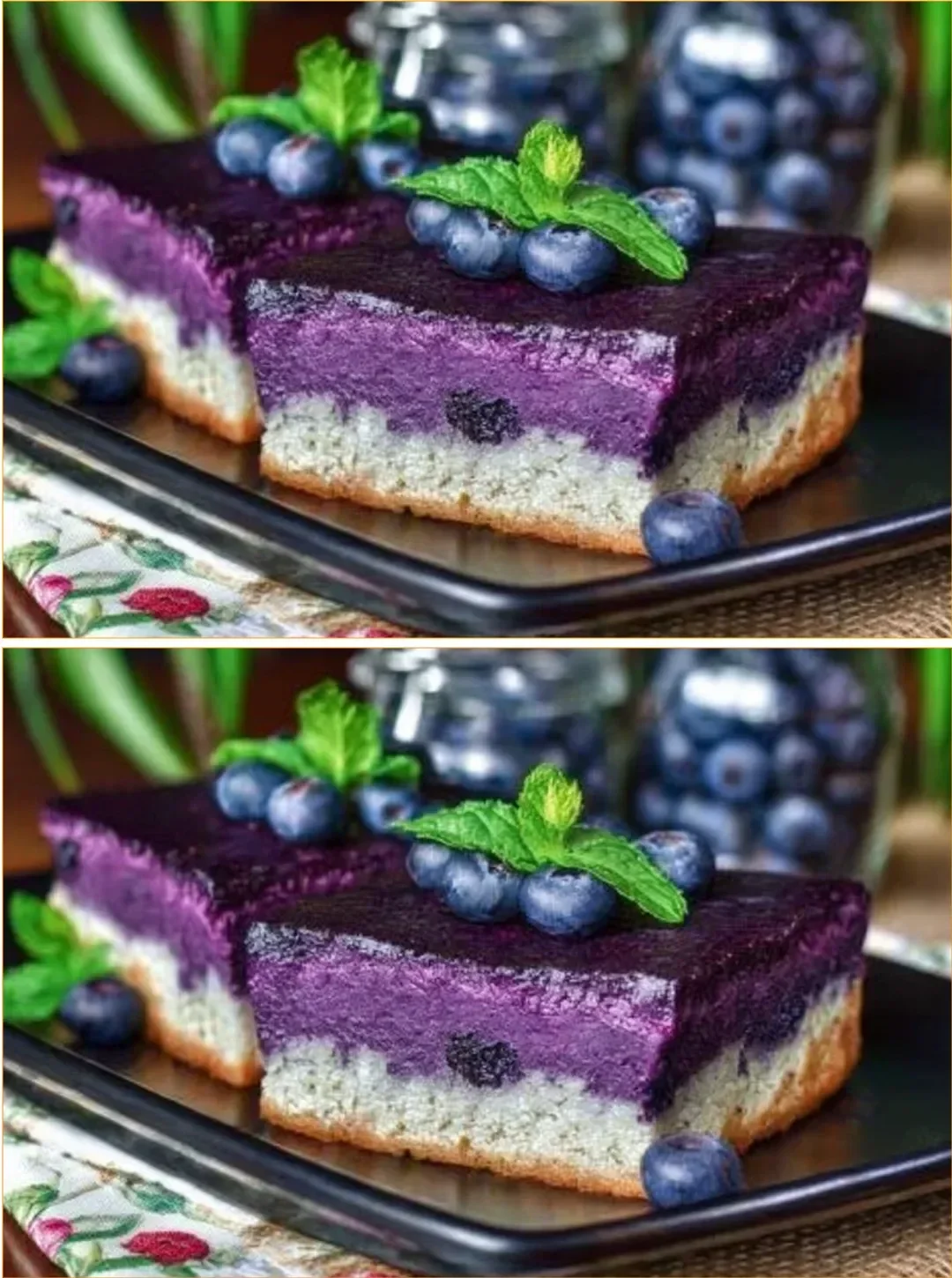 Cottage cheese and oatmeal casserole topped with fresh blueberries