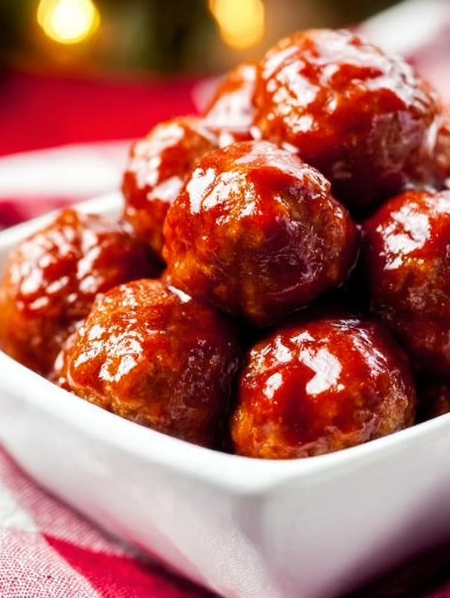 Cranberry crockpot meatballs served on a platter for a festive gathering.