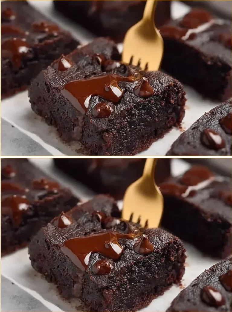 Delicious flourless Greek yogurt brownies topped with chocolate chips.