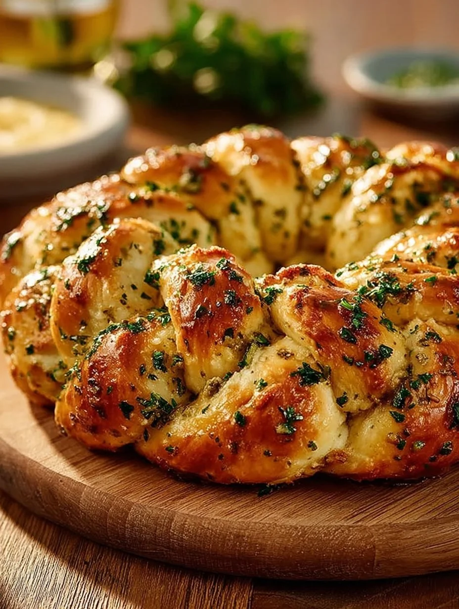 Golden Brie-filled garlic knot holiday wreath for festive gatherings