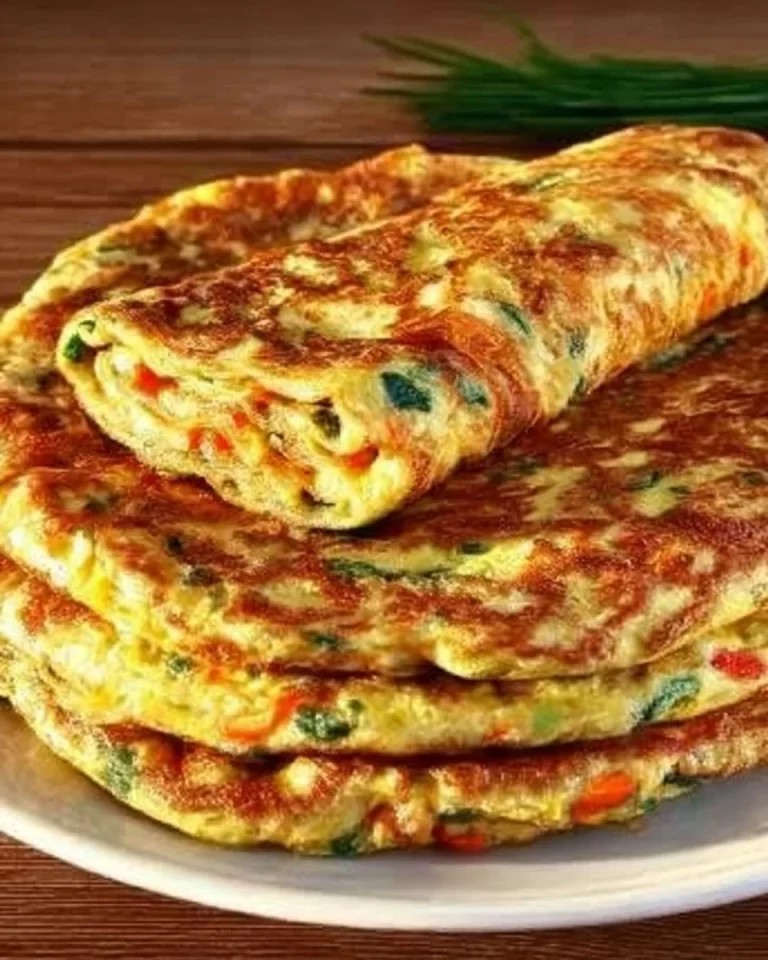 A stack of healthy savory pancakes on a plate garnished with herbs