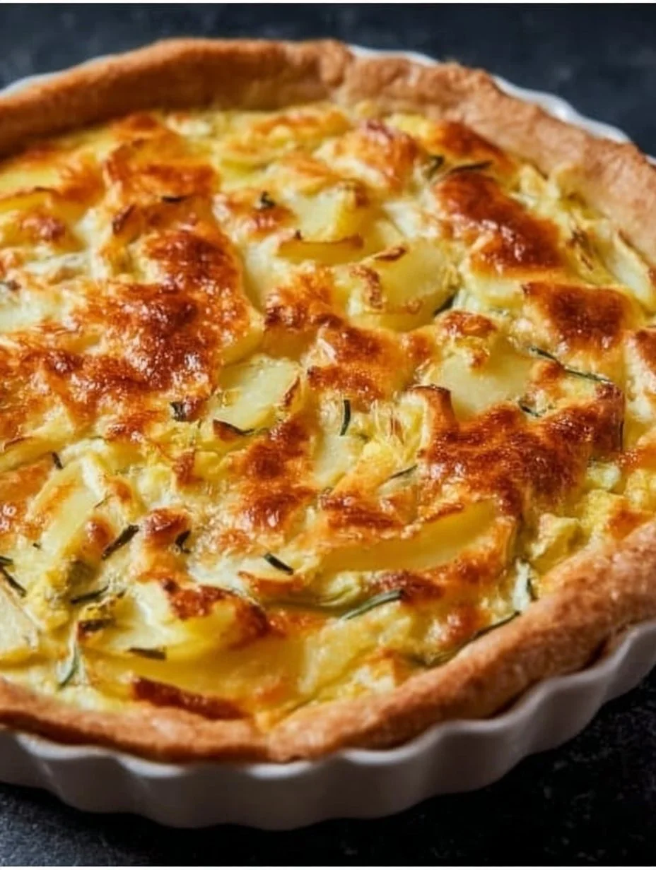 Delicious homemade Leek and Potato Pie fresh out of the oven.
