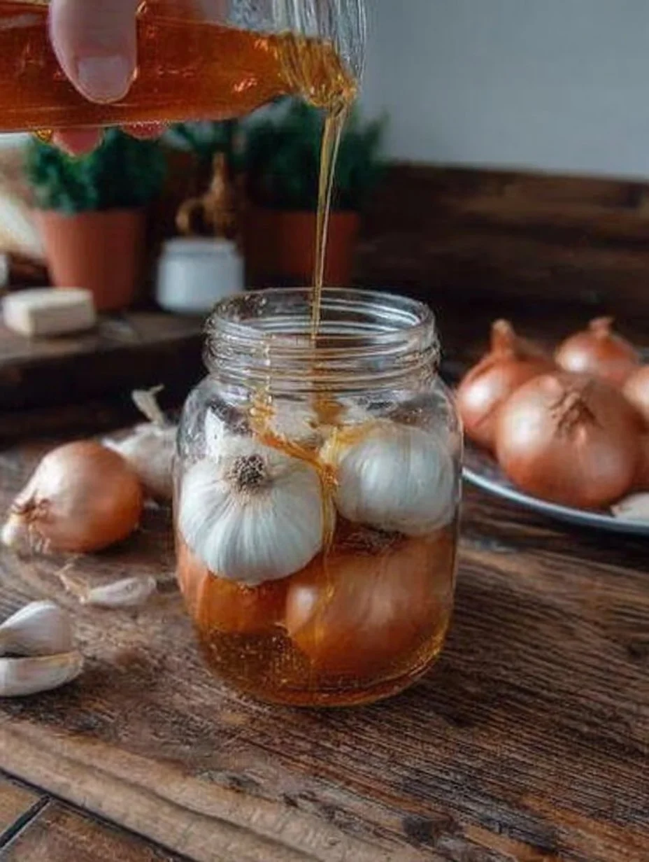 Natural cough remedy ingredients: honey, onion, and garlic for soothing relief.
