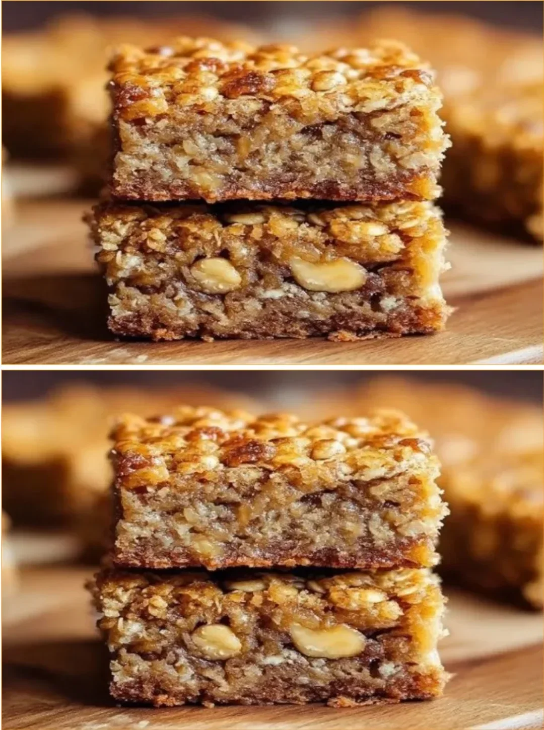 Healthy homemade Oat and Banana Bars on a wooden table
