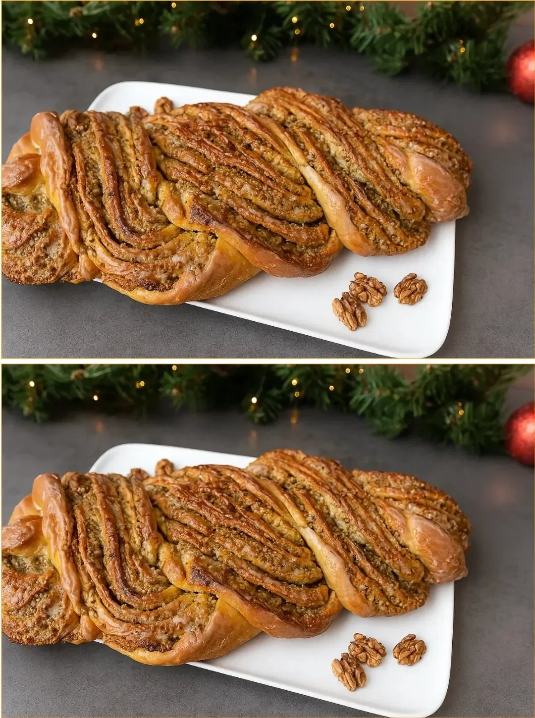 Homemade Christmas walnut braid ready for the holiday table