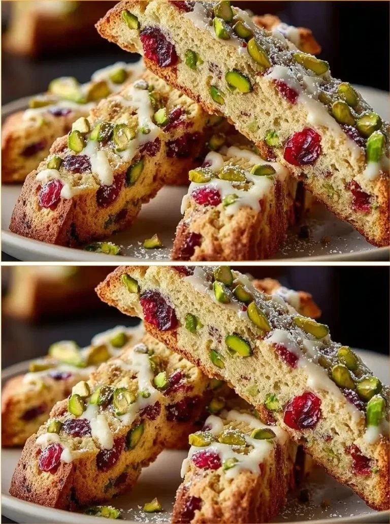 Delicious pistachio and cranberry biscotti fresh from the oven.