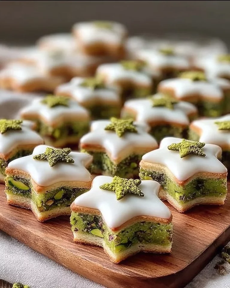 Pistachio Stars with Cinnamon Glaze on a plate, showcasing their festive look.