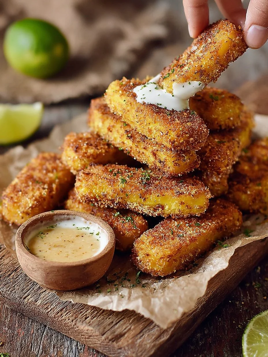 Crispy and golden polenta fries served with dipping sauce