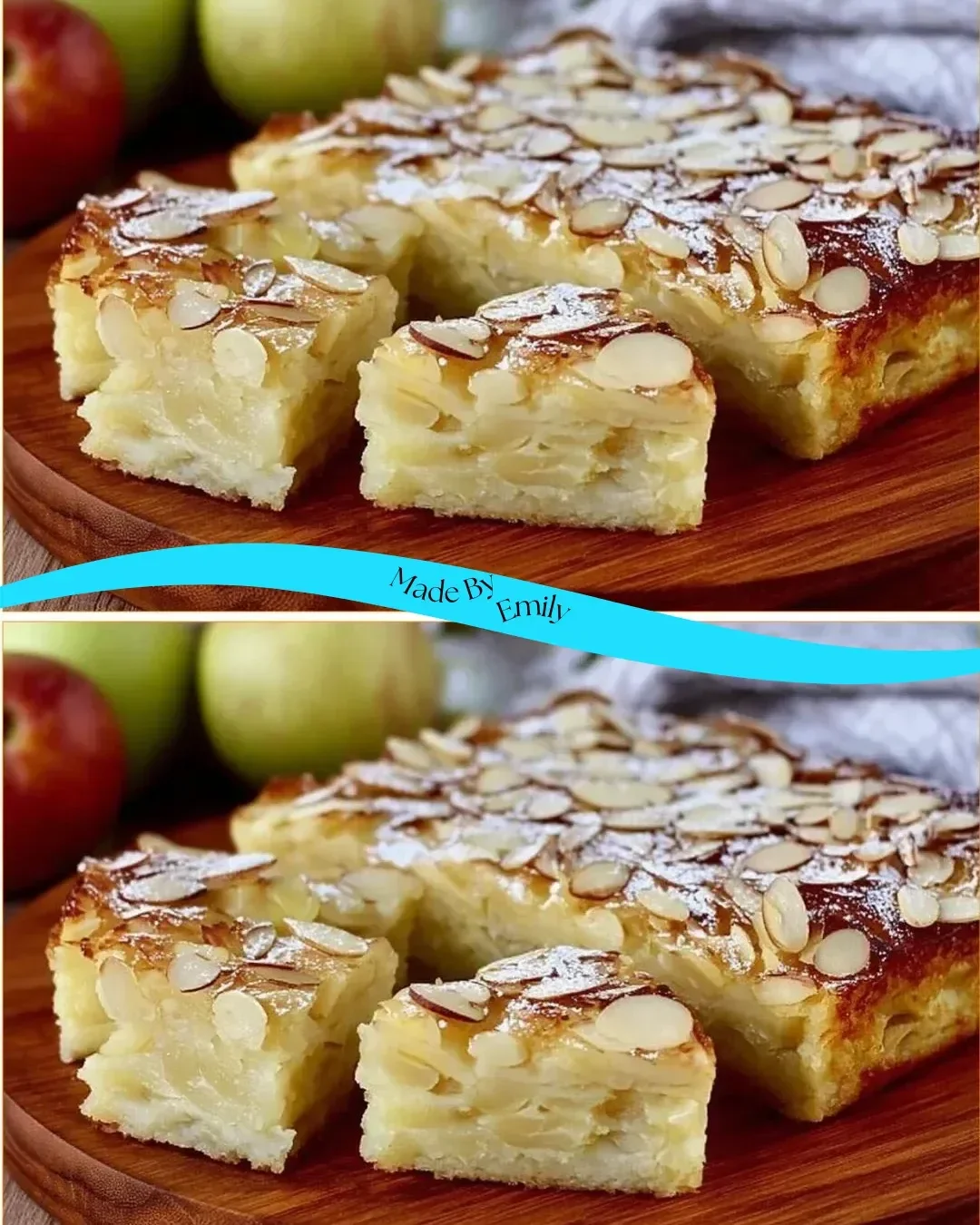 Delicious quick and creamy apple cake topped with fresh apples and cream.