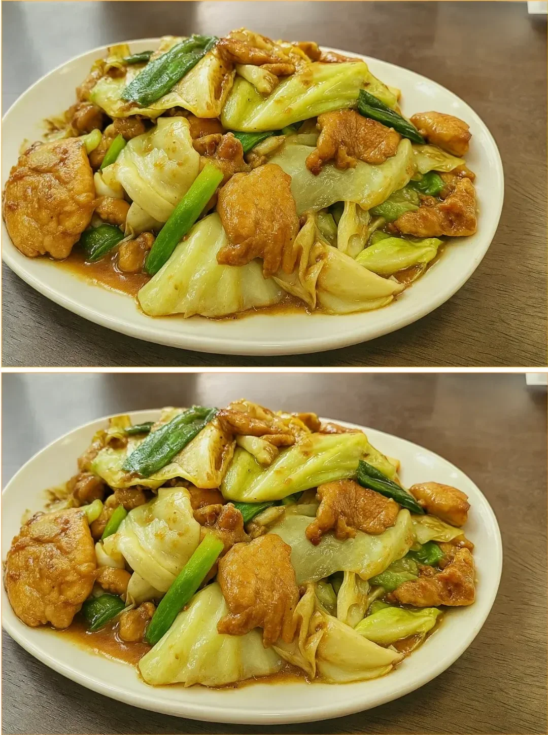 Quick chicken and cabbage stir-fry dish served in a bowl