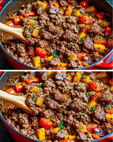 Ground Beef with Vegetables Topped with Crispy Olive Oil Pastry
