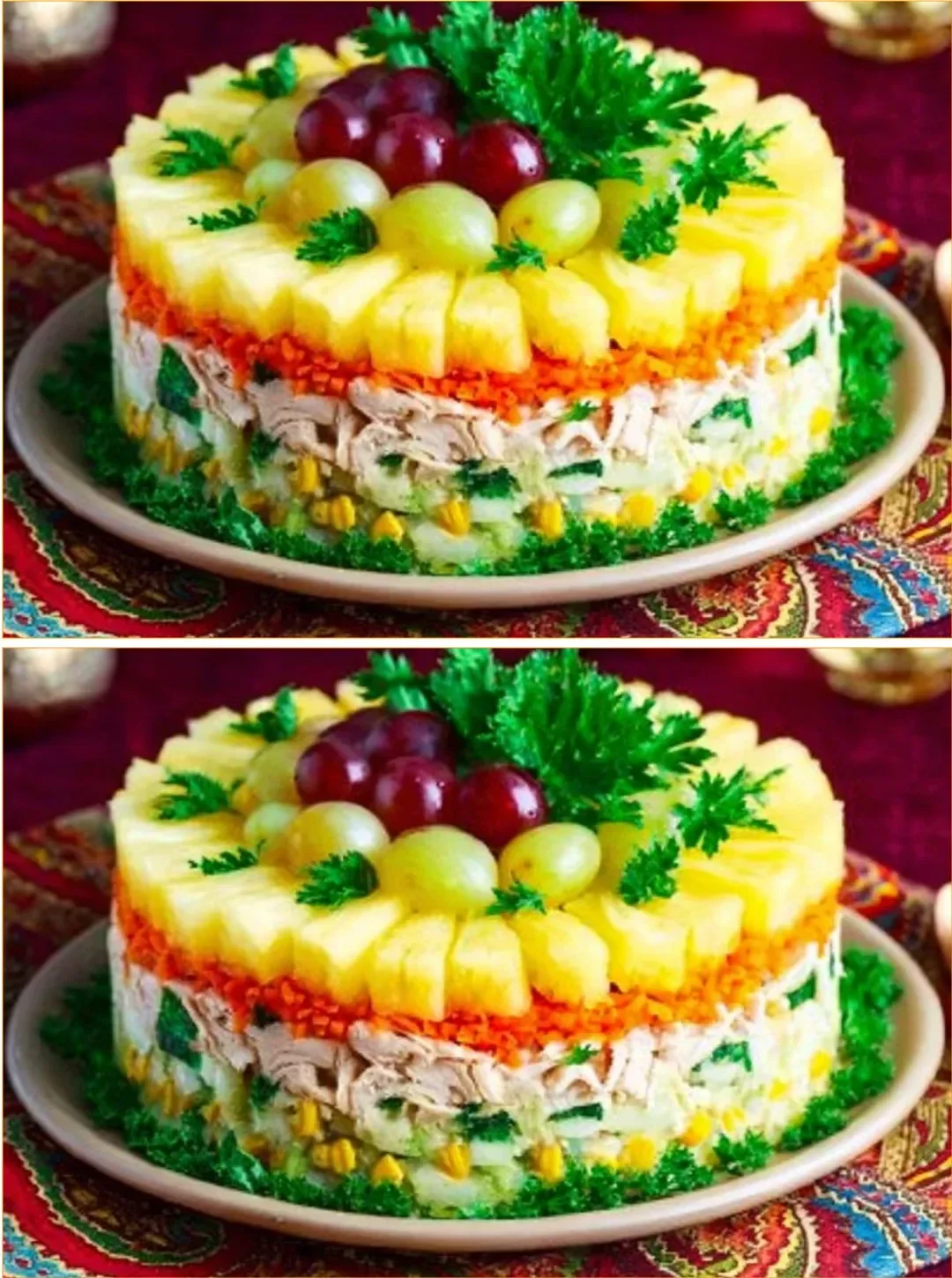 Smoked chicken salad with pineapple, cheese, and corn