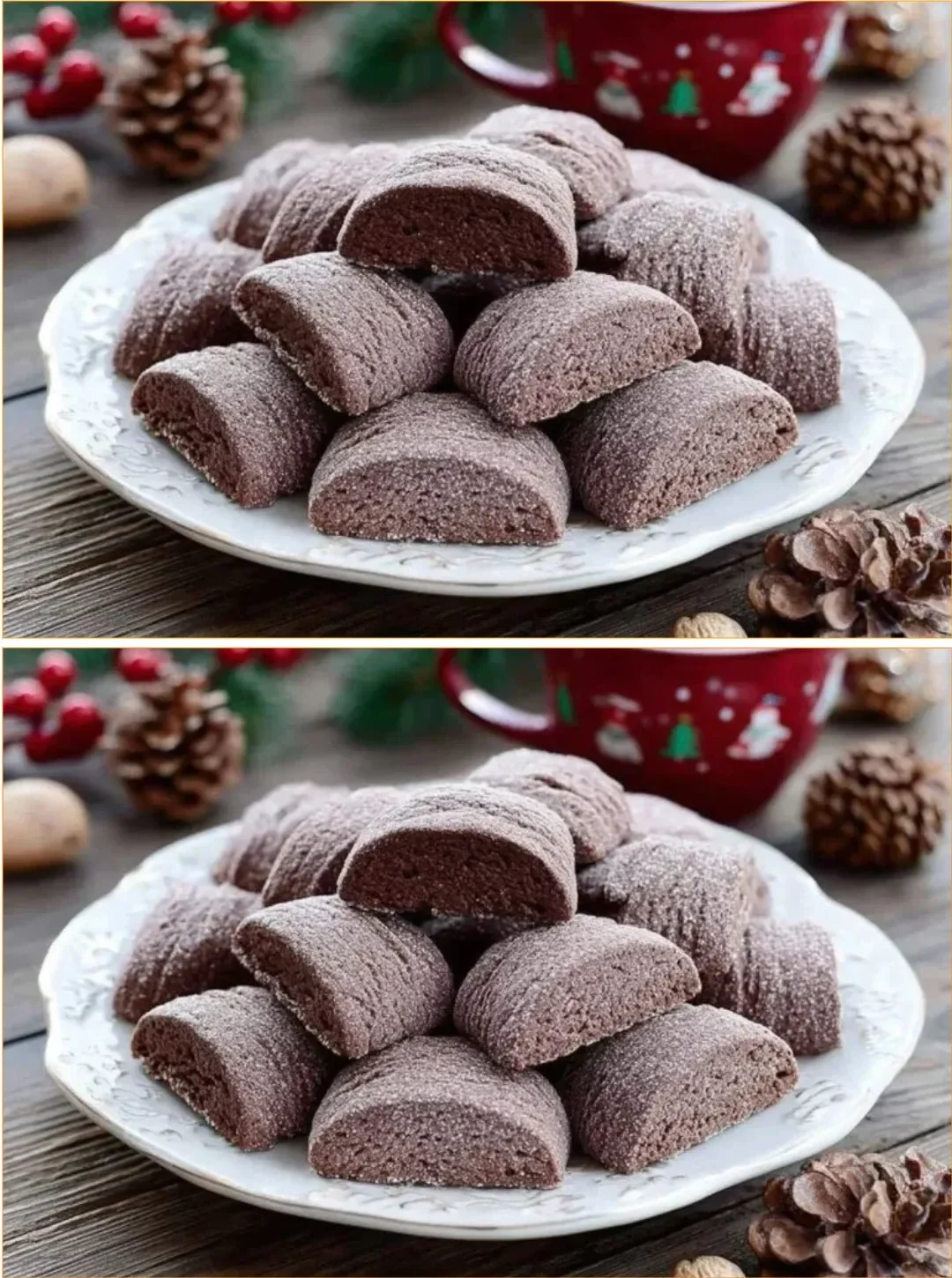 Homemade Soft Christmas Cocoa and Spice Biscotti on a festive table.