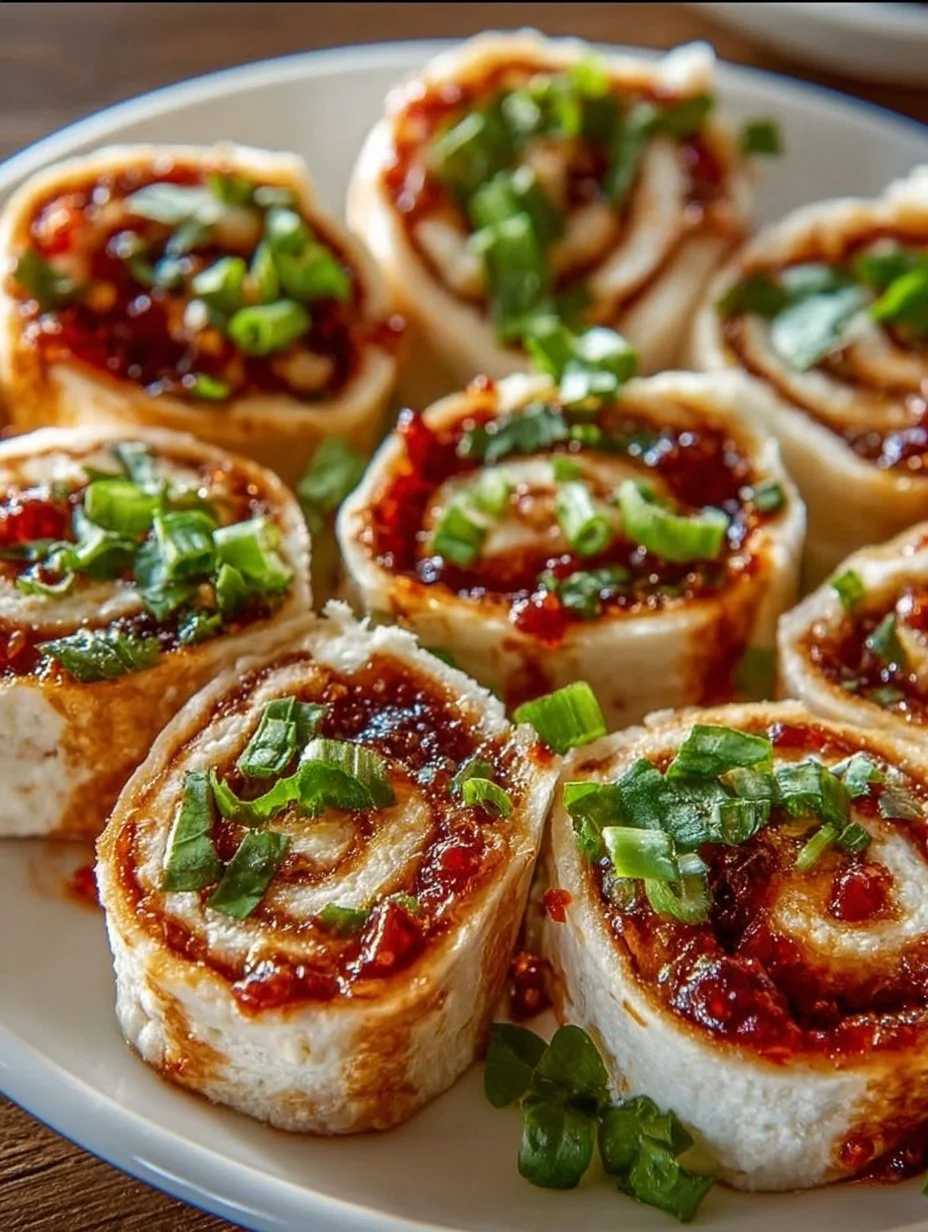 Delicious Sweet Heat Pepper Jelly Pinwheels appetizer on a platter