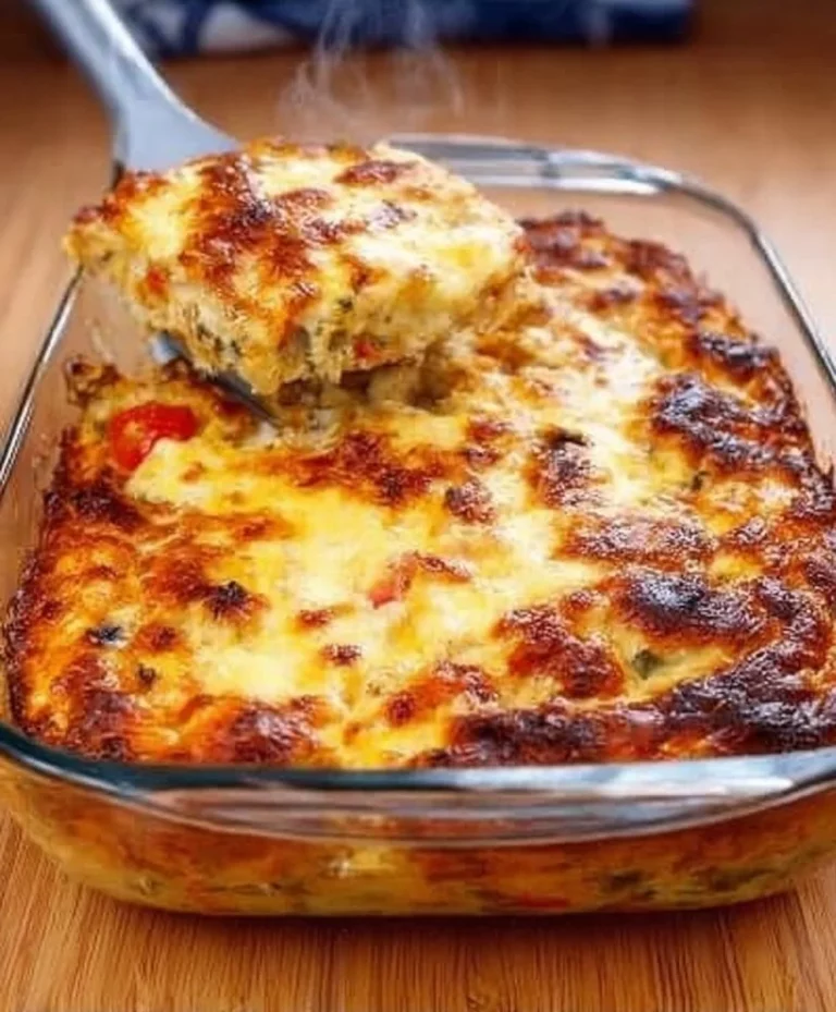 Delicious Vegetable and Egg Bake with Zesty Sauce served in a casserole dish