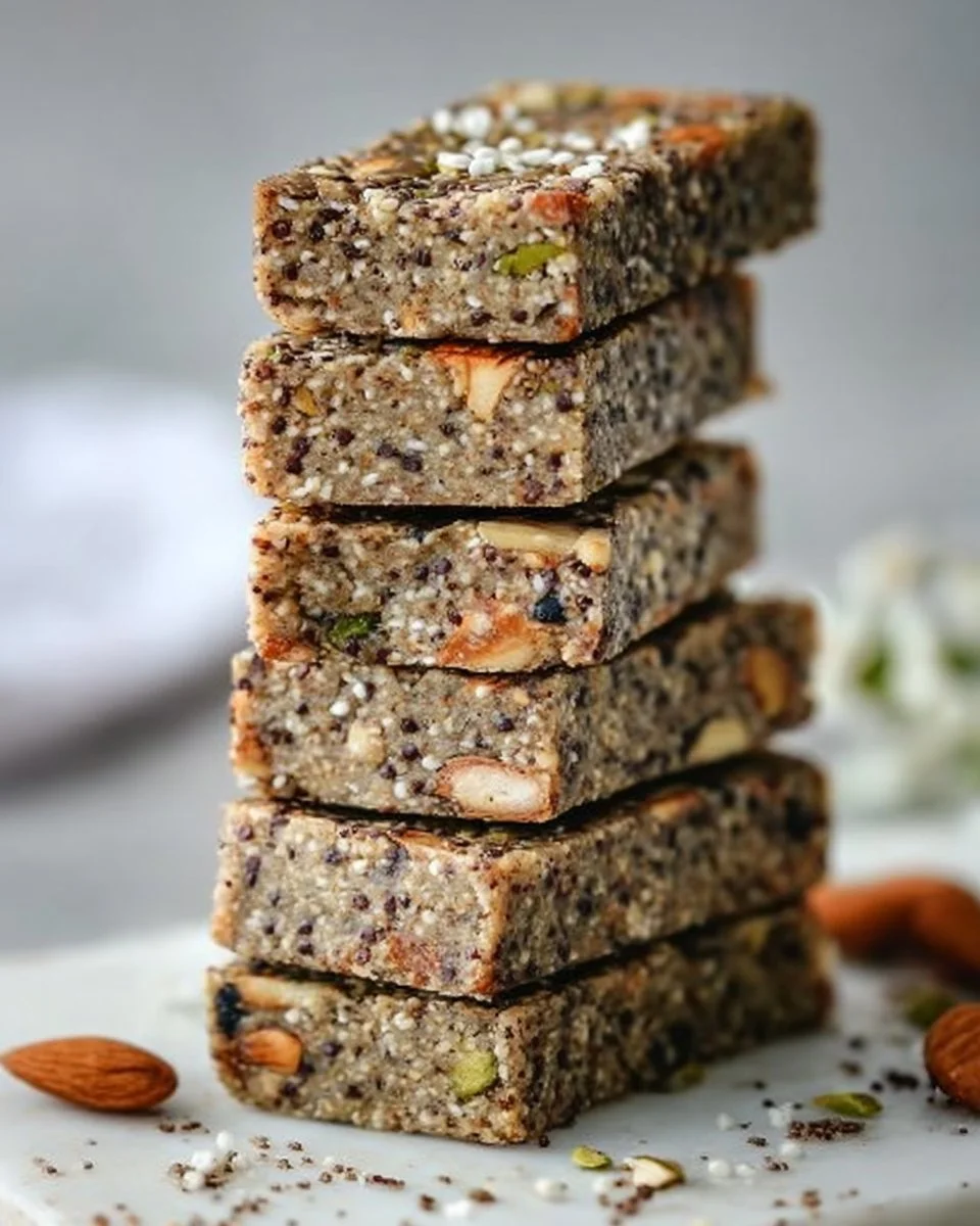 Almond Chia Hemp Flax Bars packed with crunchy almonds and nutritious seeds